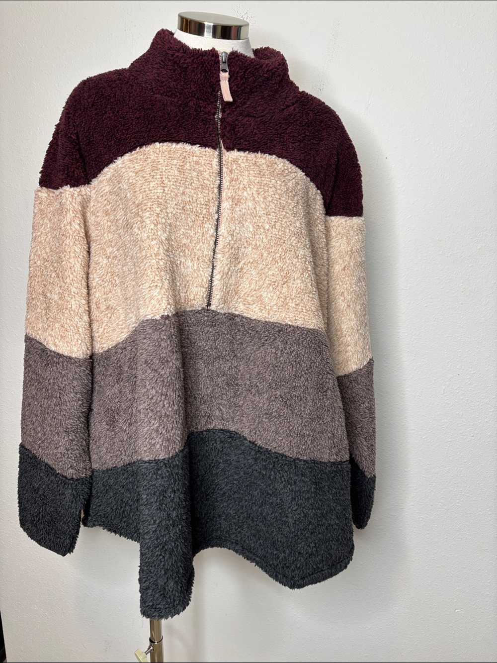 Maurices Colorblock Sherpa Half-Zip Jacket - Burgundy, Cream & Gray